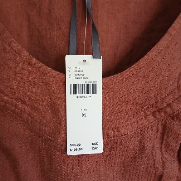 Anthropologie-Linen Blend-Scoop Neck-Puff Sleeve-Crop Corset-Rust-Size M-NWT - Picture 7 of 12